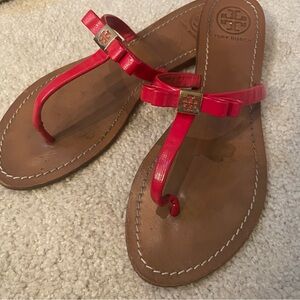 Tory Burch Preowned Bow Red Thong Sandals S/9